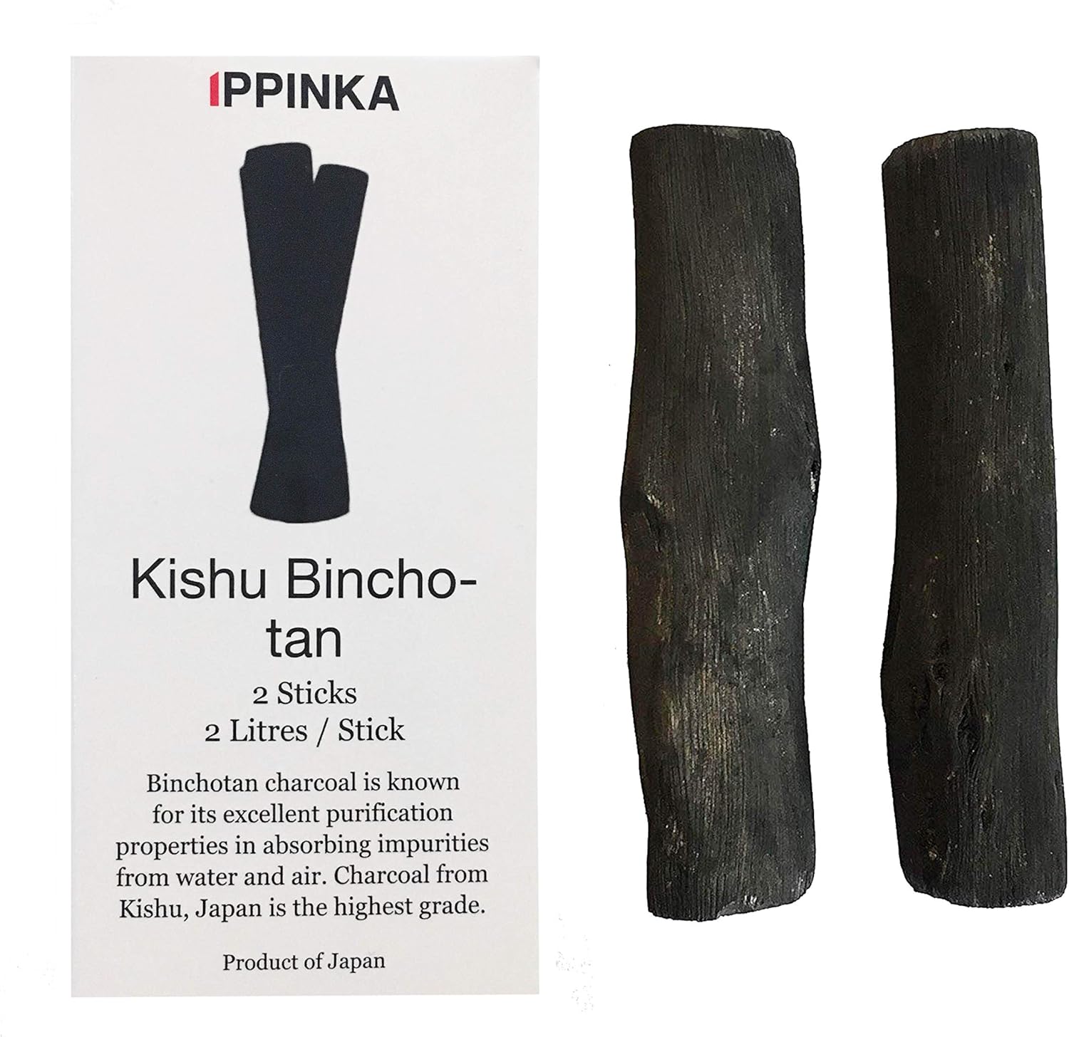 Kishu Binchotan Charcoal Sticks, 2 Sticks, 1 Stick Filters Up 2 Litres of Water