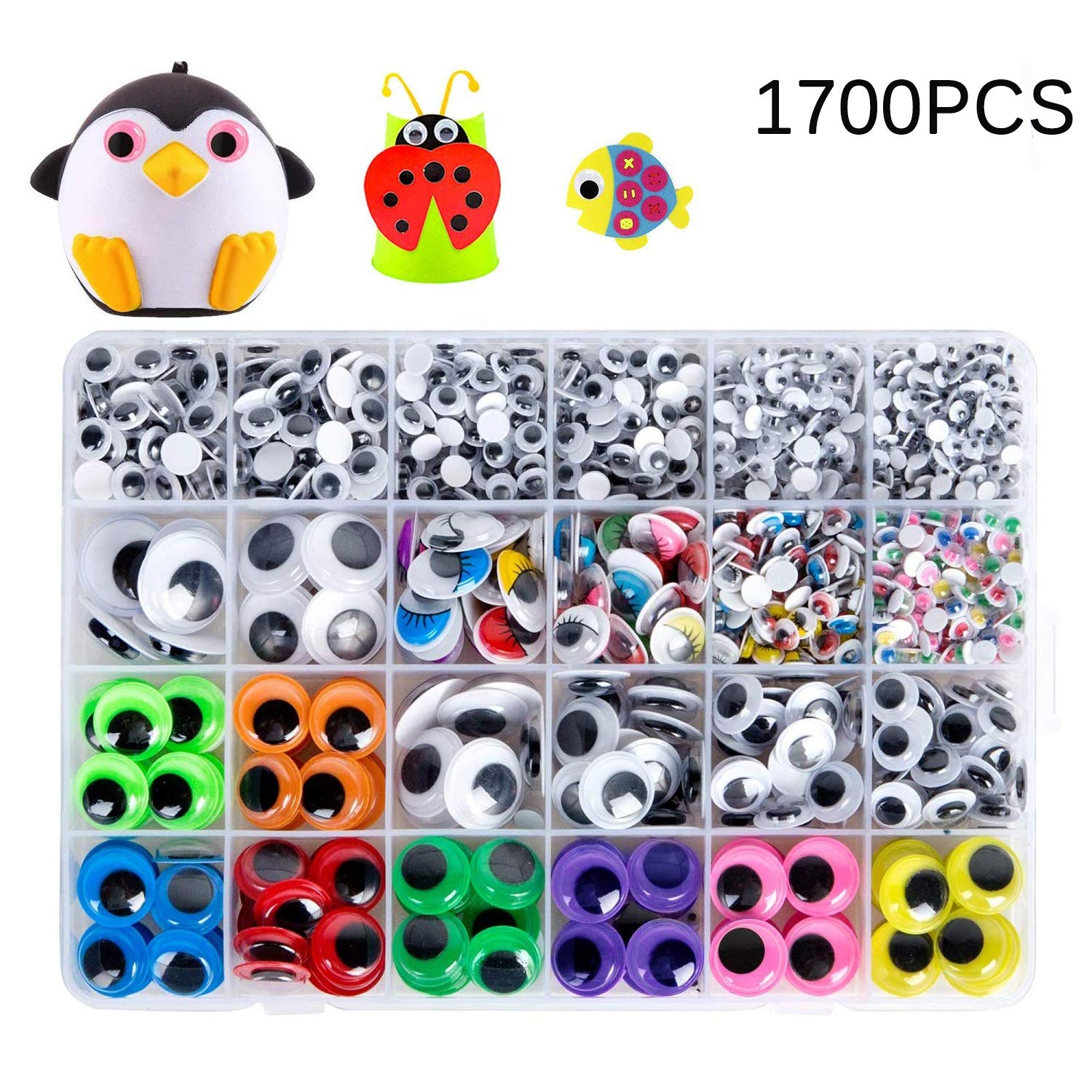 Geluode 1700pcs Googly Wiggle Eyes Self Adhesive for Craft Sticker Multi Colors and Sizes for DIY Doll Making Craft Scrapbooking Accessories