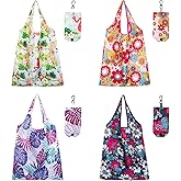 Auidy_6TXD 4pcs Reusable Shopping Bags, Foldable Shopping Bags Washable Grocery Bags Foldable in a Pouch Eco Tote Shopping Ba