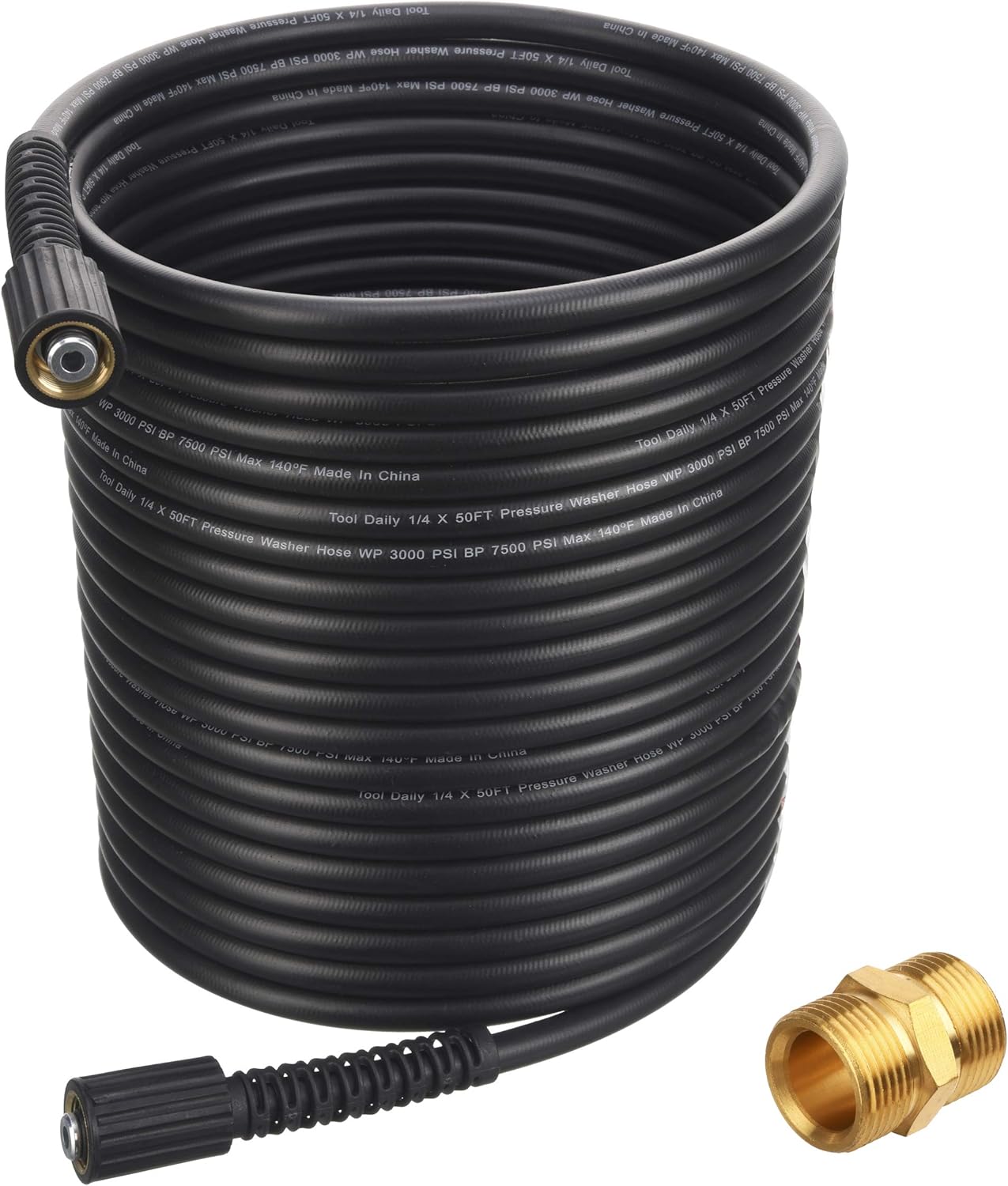 Tool Daily High Pressure Washer Hose 50 FT X 1/4 Inch, 3000 PSI, M22 14mm or M22 15mm, Replacement Power Washer Hose for Most Brands