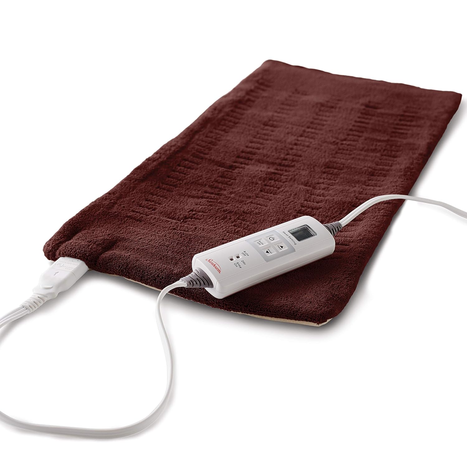 Sunbeam Heating Pad for Fast Pain Relief | X-Large, King XpressHeat, 6 Heat Settings with Auto-Shutoff | Burgundy, 12 x 24 Inch, X-Large