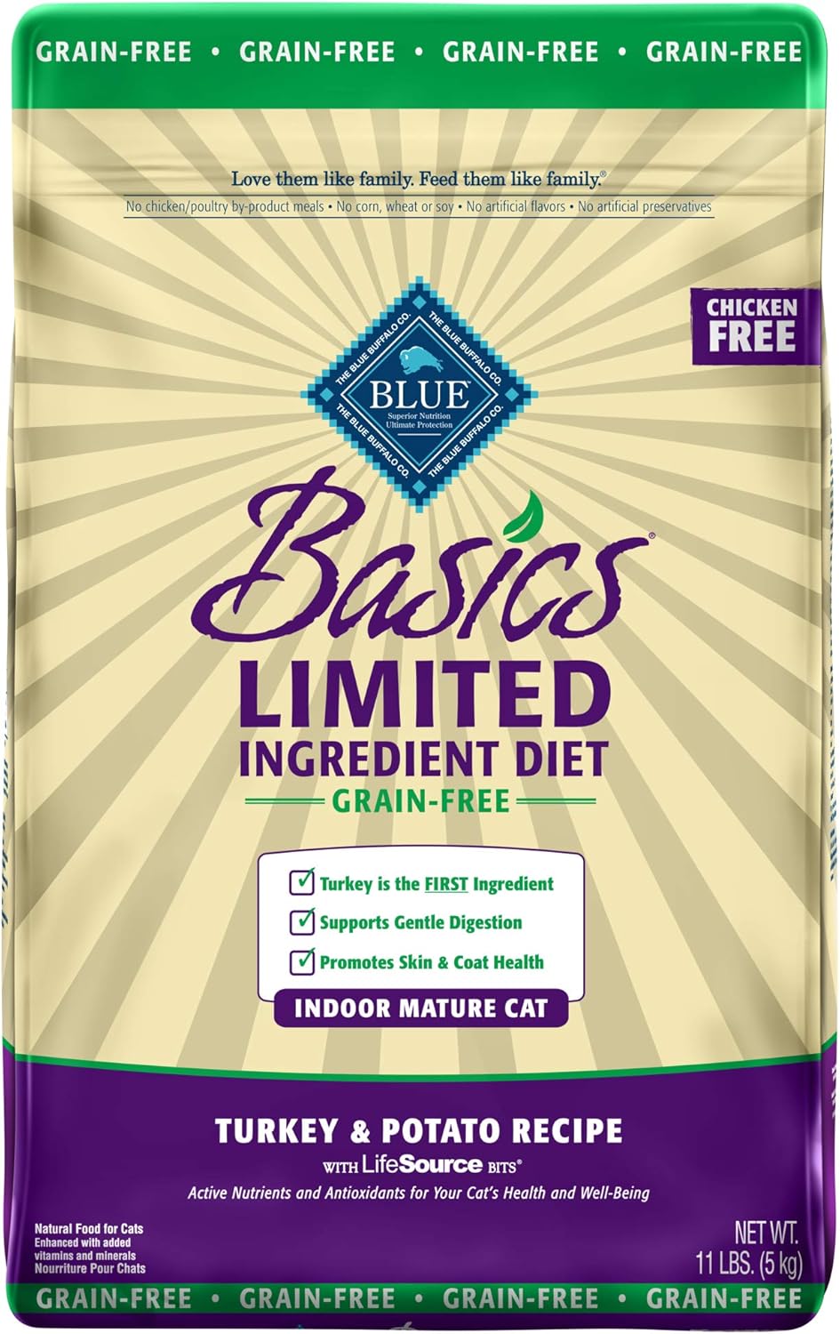 Blue Buffalo Basics Limited Ingredient Diet Grain Free, Natural Indoor Mature Dry Cat Food, Turkey & Potato