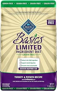 Blue Buffalo Basics Limited Ingredient Diet Grain Free, Natural Indoor Mature Dry Cat Food, Turkey & Potato