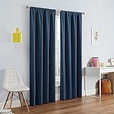 ECLIPSE Kendall Modern Blackout Thermal Rod Pocket Window Curtain for Bedroom or Living Room (1 Panel), 42 X 84, Denim