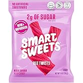 SmartSweets Red Twists, 1.8oz (Pack of 12), Licorice Gummy Candy with Low Sugar (2g), Low Calorie (110), No Artificial Sweete