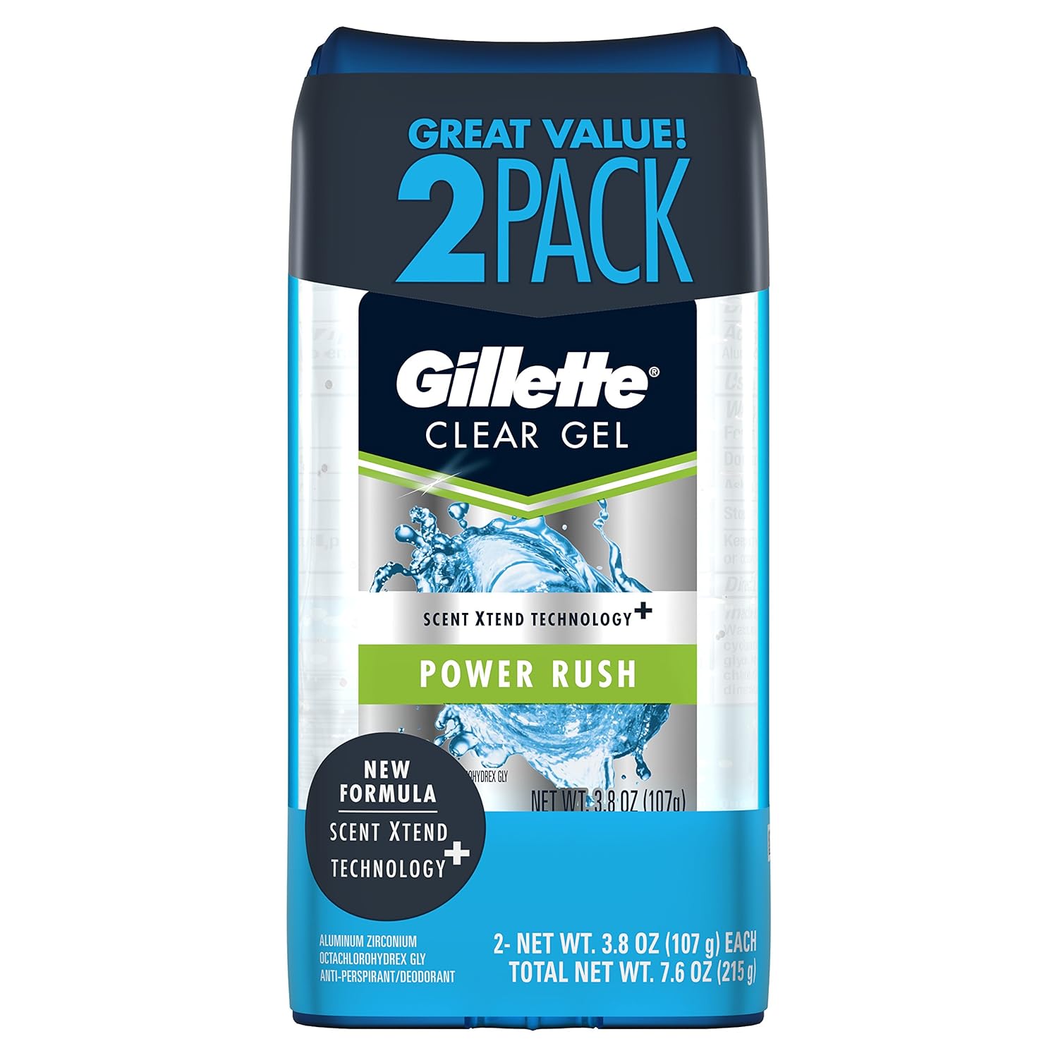 Gillette Sport High Performance Antiperspirant / Deodorant Power Rush Clear Gel, 3.8 Ounce (Twin Pack)Packaging may Vary