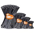 Zip Ties Assorted Sizes(4”+6”+8”+12”), 400 Pack, Black Cable Ties, UV Resistant Wire Ties by ANOSON