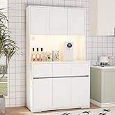 Royal Windsor White Kitchen Pantry Cabinet with Power Outlets, LED Lights and 3 Drawers, Tall Cabinet with Adjustable Shelves