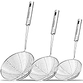 Anaeat Stainless Steel Spider Strainer Skimmer, Set of 3 Professional Kitchen Pasta Strainer Spoon with Long Handle - Asian S