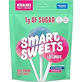 SmartSweets Lollipops, 3oz, Blue Raspberry & Watermelon Flavors, Hard Candy with Low Sugar (1g), Low Calorie (40), No Artific