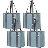 VENO 4 Pack Reusable Grocery Bags Shopping Bags, Small Tote Bag w/Handle & Hard Bottom, Heavy Duty, Foldable Bag Carrier - Bl