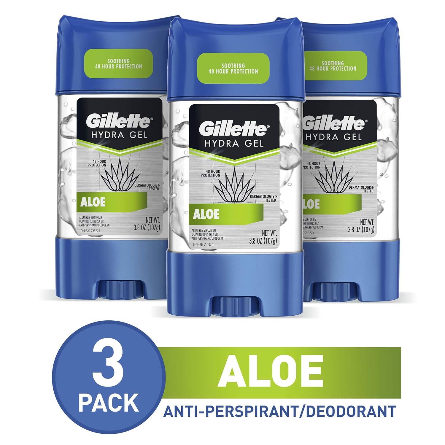 Gillette Antiperspirant Deodorant for Men, Hydra Clear Gel With Aloe, 3.8 Oz, Pack Of 3