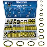 ZDBB 12 Sizes 378 Pcs Bonded Sealing Washer Kit,Automotive Self-Centred AC Seal Metal Rubber Gasket Repair Assortment Set M6 