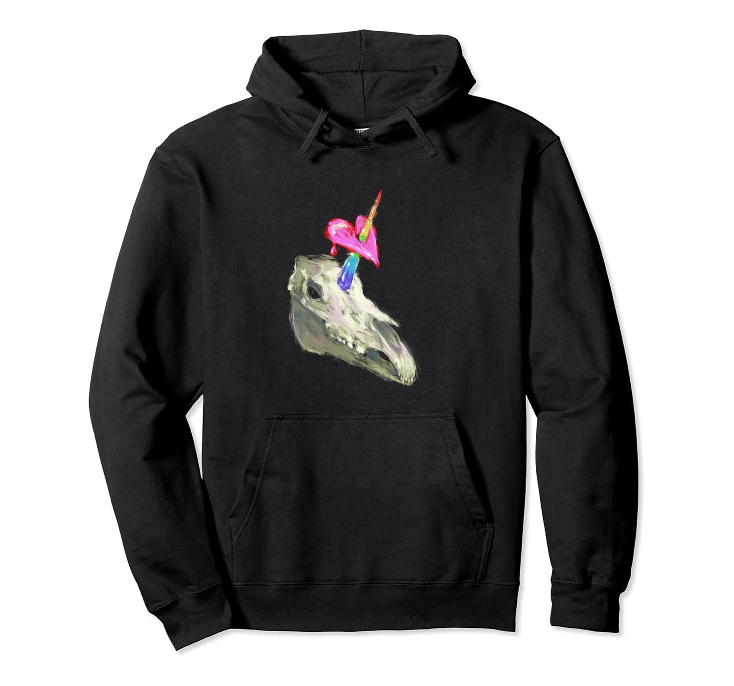 Unicorn Skull With Rainbow Horn and Pink Heart Hoodie-ln