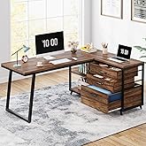 Tribesigns L-Shaped Computer Desk with 3 Drawers, Reversible Corner Home Office Desk with Shelves, 53-Inch Industrial PC Desk