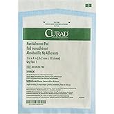 Curad Medline Curad Sterile Non-Adherent Pads (Pack of 100) for Gentle Wound Dressing and Absorption Without Sticking, White