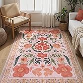 Yuemasi Washable Area Rug 6x9, Floral Boho Rugs for Kids Bedroom Non-Slip Soft Nursery Rug Ultra-Thin Indoor Living Room Rug,