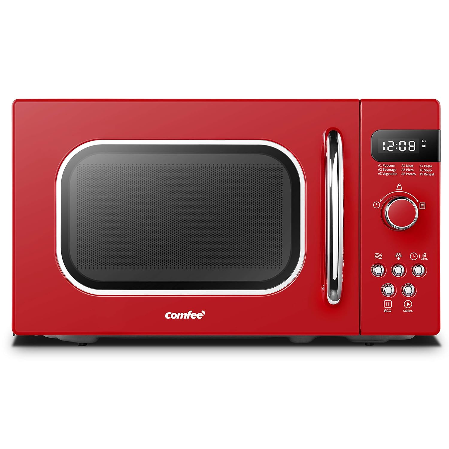 COMFEE' AM720C2RA-R Retro Style Countertop Microwave Oven with 9 Auto Menus Position-Memory Turntable, Eco Mode, and Sound On/Off (Passionate Red),0.7Cu.Ft