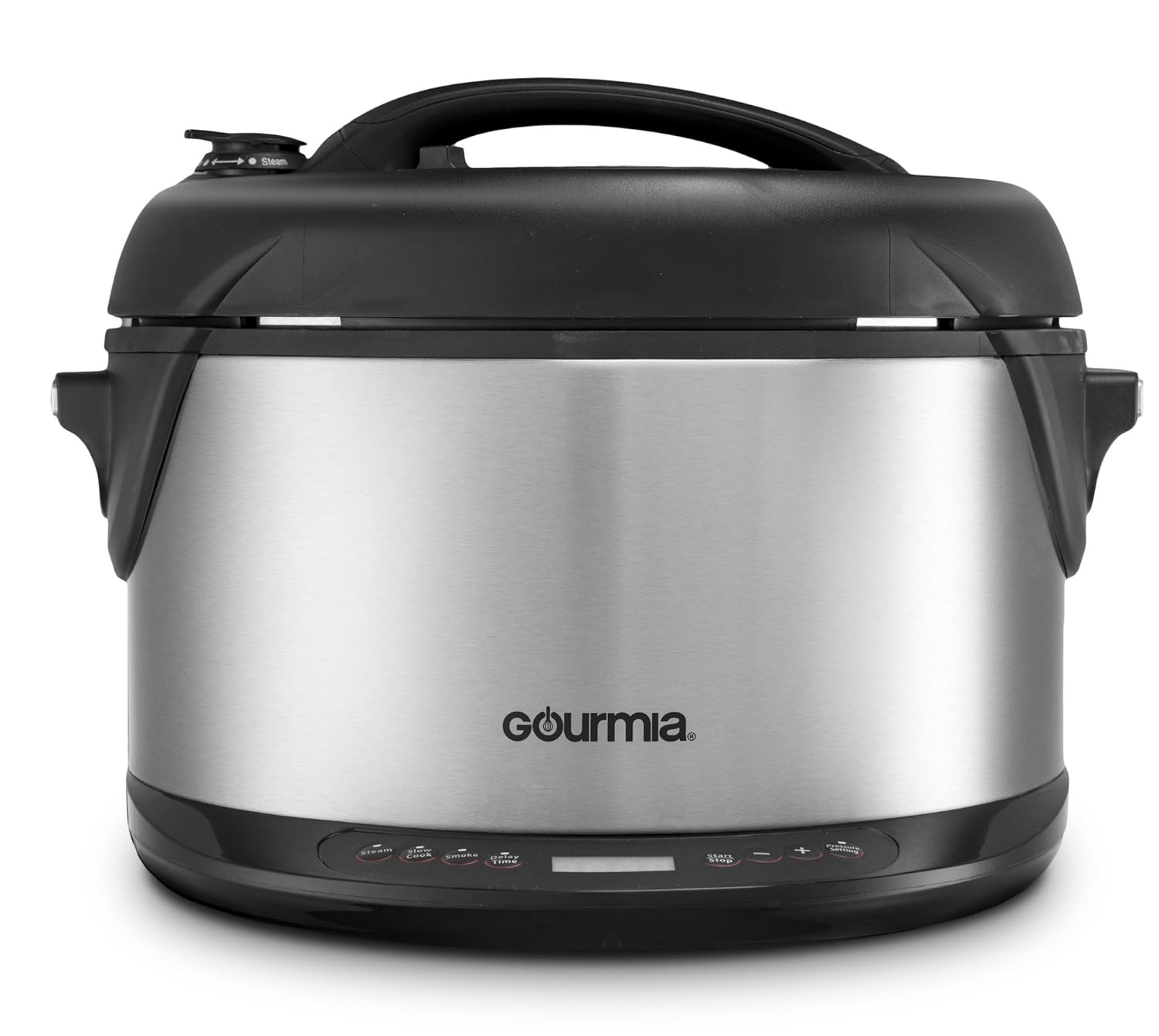 Gourmia GPS650 Multi-function Electric 1-Hour Hot & Cold Smoker, Pressure Cooker, Slow Cooker and Steamer 6.5 Qt with Delay Timer & Removable Racks 1300W