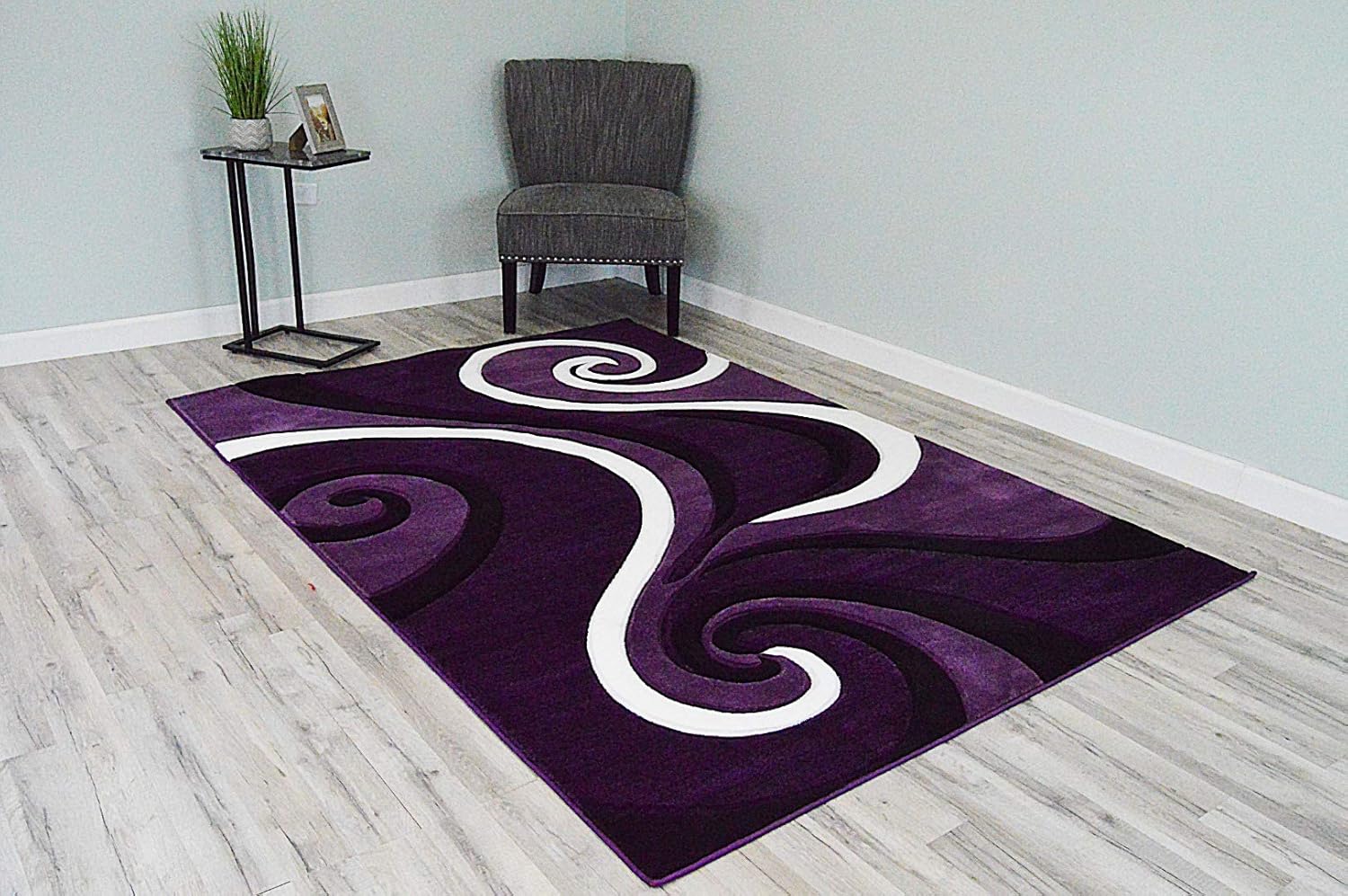 PlanetRugs Premium 3D Effect Hand Carved Thick Modern Contemporary Abstract Area Rug Design 327 Purple 5'3''x7'6''