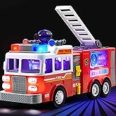 JOYIN Toddler Fire Truck Toy - LED Projections & Sirens, Realistic Buttons with Mode Switch & Volume Control, Bump and Go Fir