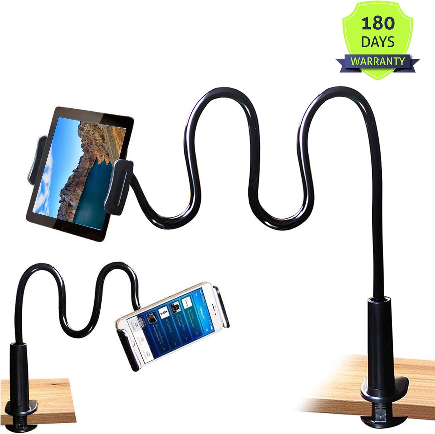 Tablet Stand Holder, Mount Holder Clip with Grip Flexible Long Arm Gooseneck Compatible with ipad iPhone/Nintendo Switch/Samsung Galaxy Tabs/Amazon Kindle Fire HD - Black