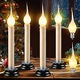 Enhon 4 Pack Rustic Country Candle Lights with Replacement Silicone Bulb, C7 0.6W Electric LED Christmas Window Candles Plug 