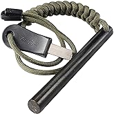 bayite 4 Inch Survival Ferrocerium Drilled Flint Fire Starter, Ferro Rod Kit with Paracord Landyard Handle and Striker, 4"(Lo