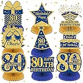 9Pcs Blue 80th Birthday Decorations Navy Blue Gold 80th Honeycomb Centerpieces for Table Decor, Happy 80th Birthday Decoratio