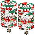 32 Pcs Christmas Bracelets Set Stackable Heishi Surfer Bracelet Beaded Christmas Bracelets Bulk Women's Clay Stretch Bracelet