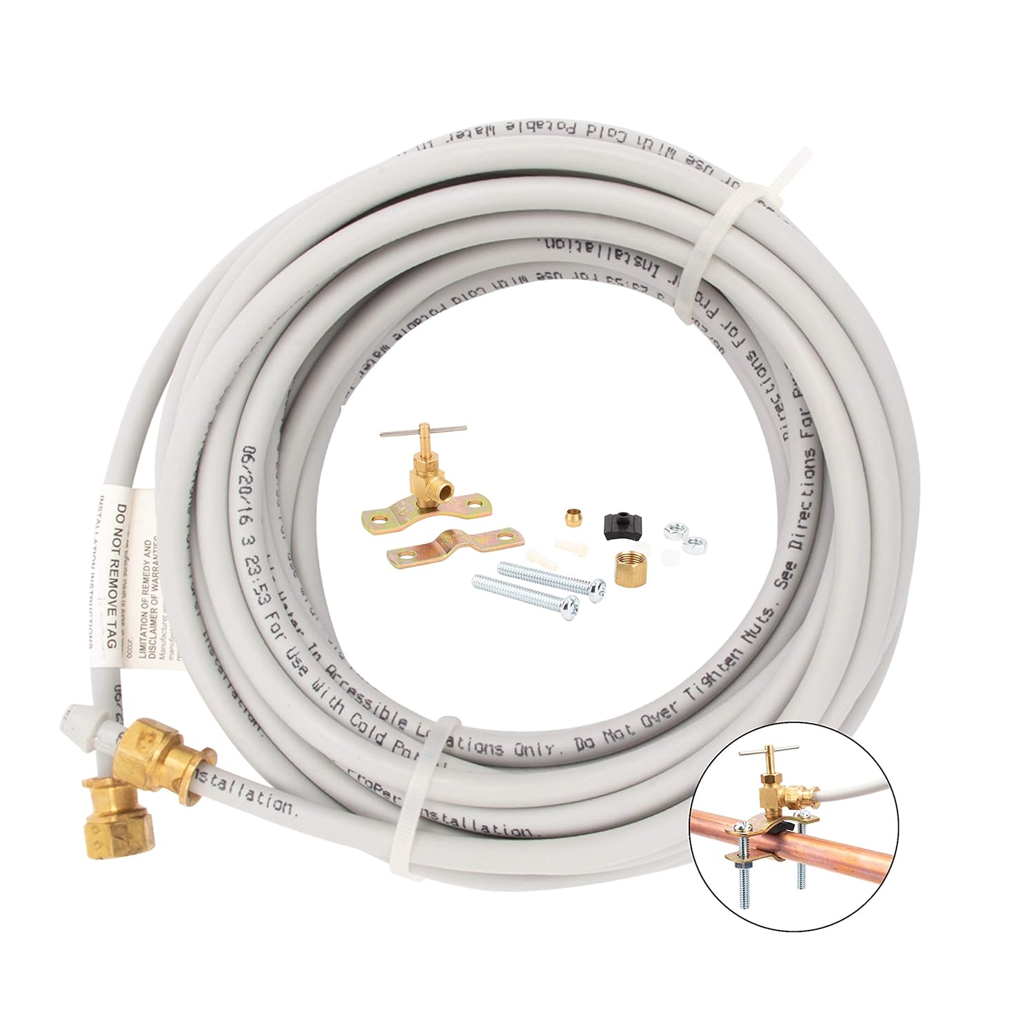 PEX Ice Maker Installation Kit – 25 Feet of Tubing For Appliance Water Lines With Self Piercing Saddle Valve For Quick Installation, 1/4” Compression Fittings, Flexible Hose For Potable Drinking Water