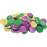 Beistle 200 Piece Plastic Mardi Gras Coins With Embossed Design, Pirate Treasure Hunt Party Favors Fake Casino Theme Money