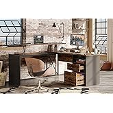 Bestier Lift Top L Shaped Desk with File Drawer, 55'' x 55'' Office Desk with Reversible Storage Drawers, L Shaped Standing D