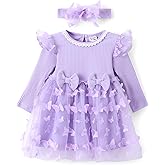 PATPAT Baby Girl Dresses Ruffle Sleeve Tutu Dress Butterfly Tulle Dress Flower Girl Party Birthday Princess Dresses