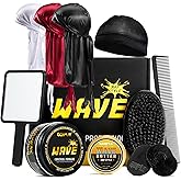 Wave Pomade for Men Strong Hold Easy Wash Hair Cream Grease, Promotes Layered Waves, Moisture, Shine, Brush and Durag Cap Set