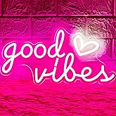 HOHOSIGN Good Vibes Neon Sign for Wall Decor, Good Vibes Neon Lights Sign, 16"x8" Heart and Good Vibes LED Signs for Bedroom 