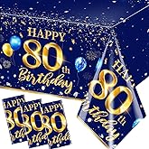 GREHUMOR 80th Birthday Decorations Men-3pcs Navy Blue Birthday Table Covers Rectangle Waterproof Plastic Gold Blue Birthday T