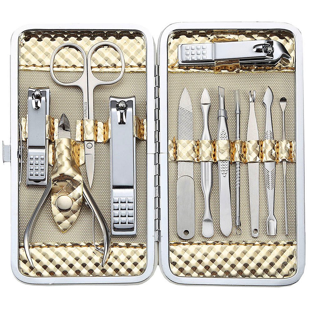 Manicure Set Professional Nail Clippers Kit Pedicure Care Tools- Stainless Steel Women Grooming Kit 12Pcs for Travel or Home (Gold)