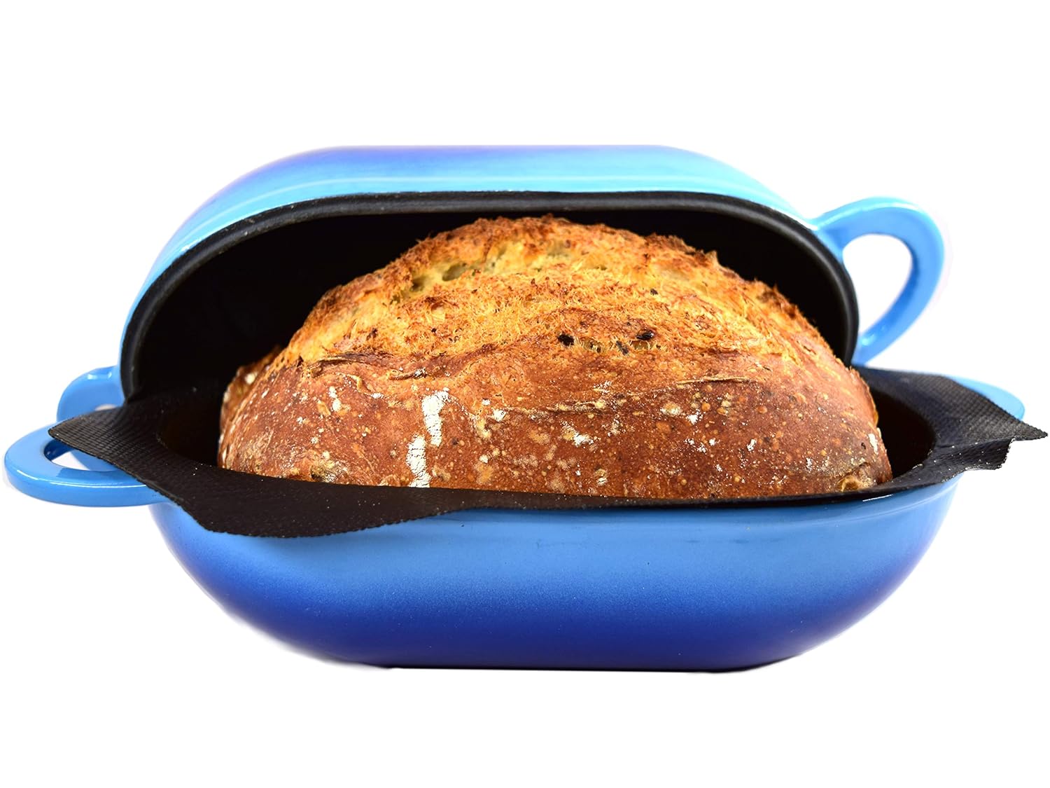 LoafNest: Incredibly Easy Artisan Bread Kit. Cast Iron Dutch Oven and Non-Stick Perforated Silicone Liner [Blue Gradient].