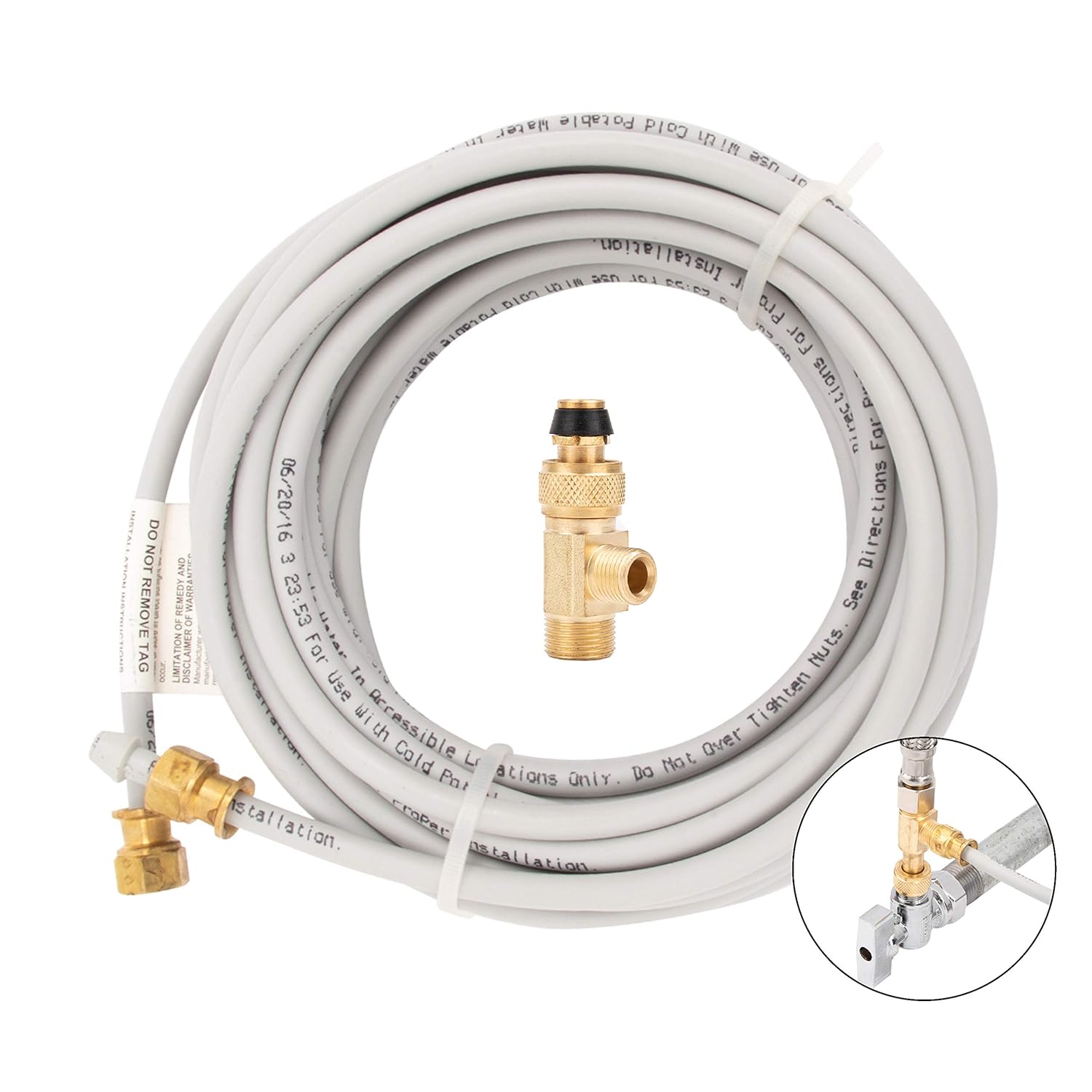 PEX Ice Maker Installation Kit – 25 Feet of Tubing For Appliance Water Lines With Stop Tee For Quick Installation, 1/4” Compression Fittings, Flexible Hose For Potable Drinking Water