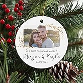 3" Personalized Christmas Ornaments for Couples, Custom Christmas Ornament with Couple Photo Print and Text, Our First Christ