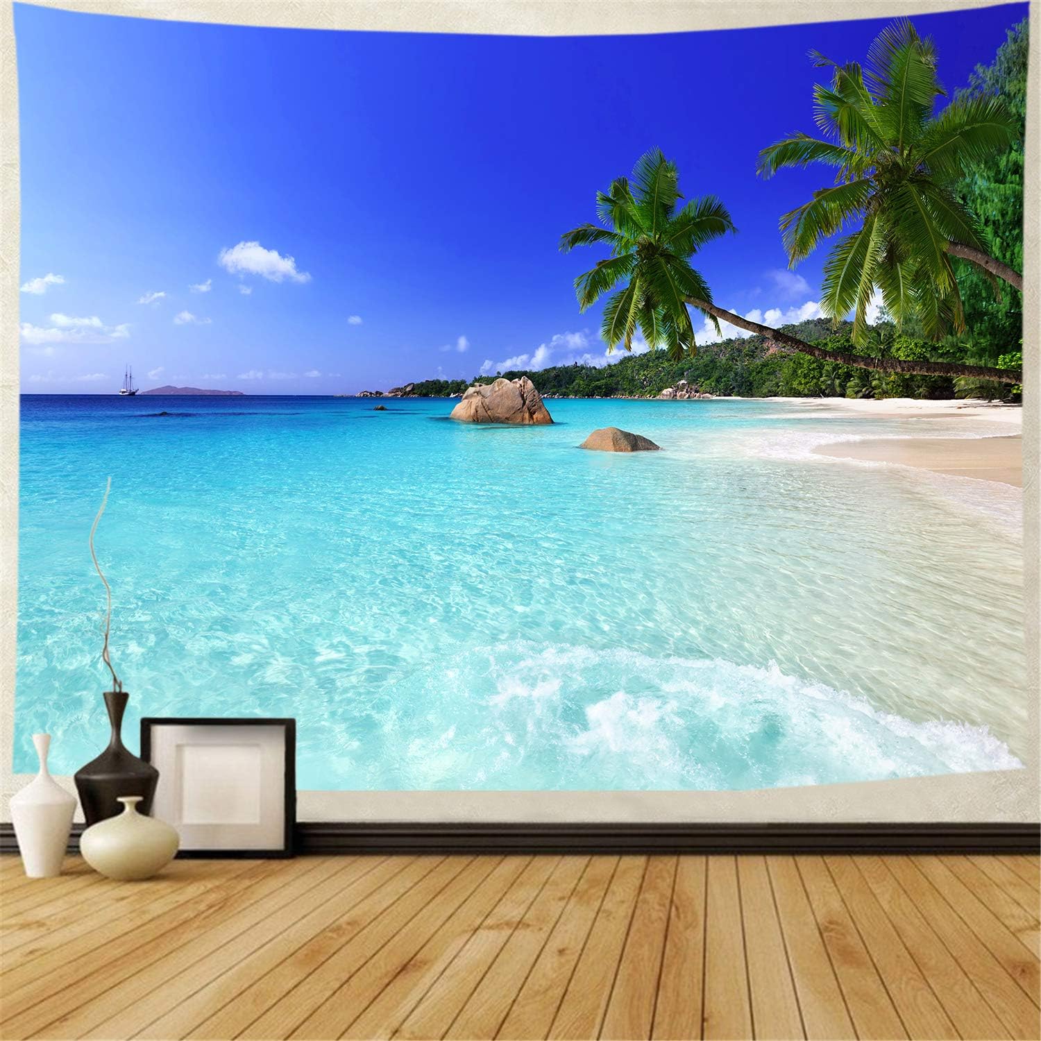 Racunbula Tapestry Ocean Beach Tapestry Wall Hanging Tropic Paradise Beach Wall Tapestry Coconut Tree Tapestry Hippie Bohemian Tapestry Palm Tree Tapestry for Living Room Bedroom Dorm Home Decor