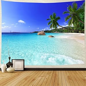 Racunbula Tapestry Ocean Beach Tapestry Wall Hanging Tropic Paradise Beach Wall Tapestry Coconut Tree Tapestry Hippie Bohemian Tapestry Palm Tree Tapestry for Living Room Bedroom Dorm Home Decor