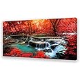 Muolunna BK03950 Wall Art Decor Canvas Print Picture Red Forest Waterfalls 1 Piece Modern Landscape Tree for Living Room Bedr