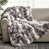 Cozy Bliss Faux Fur Throw Blanket for Couch, Fuzzy Soft Plush Thick Bubble Blanket for Sofa Bedroom Living Room, 50 * 60 Inch