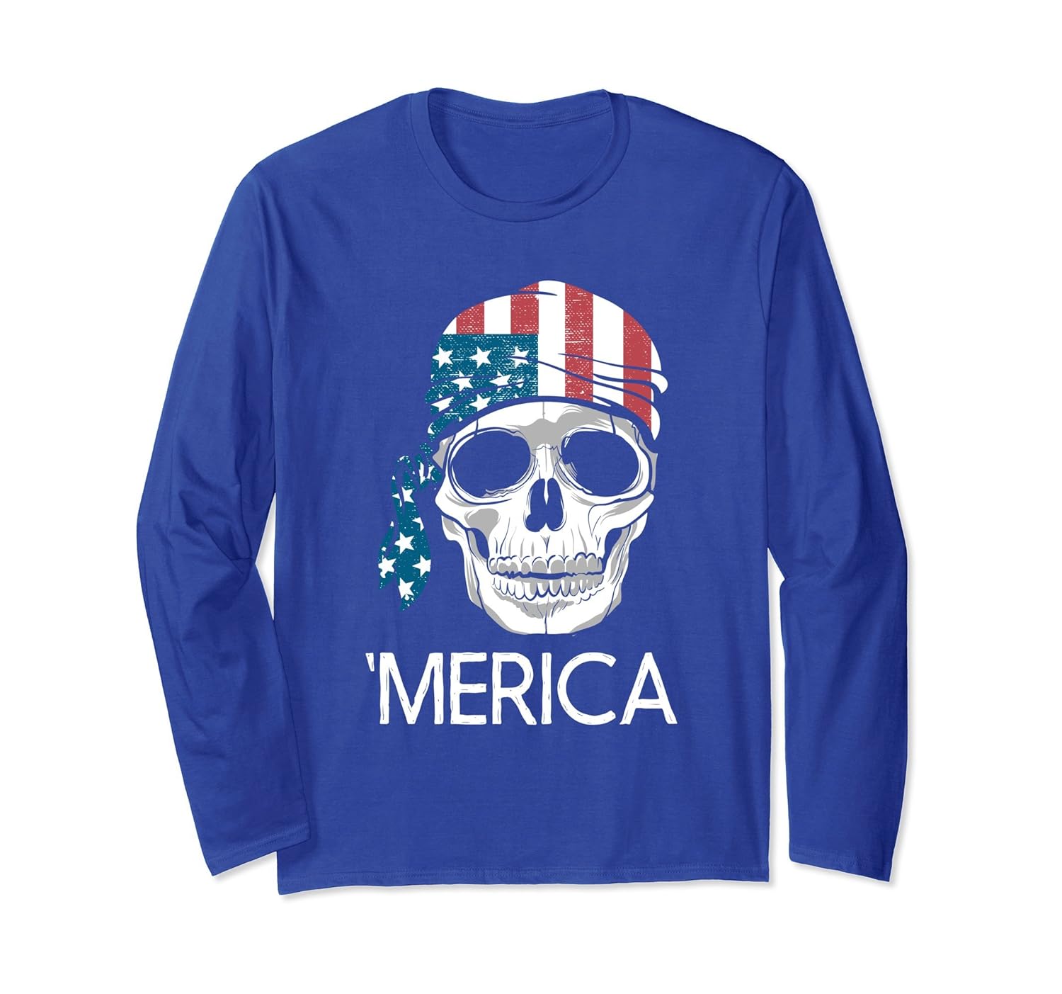 'Merica - US Flag Skull - Long Sleeve Shirt For Women Or Men-ln