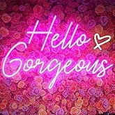 Hello Gorgeous Neon Sign Hello Beautiful Pink LED Neon Lights for Home Wedding Birthday Backdrop Bacelorette Party Wth Dimmab