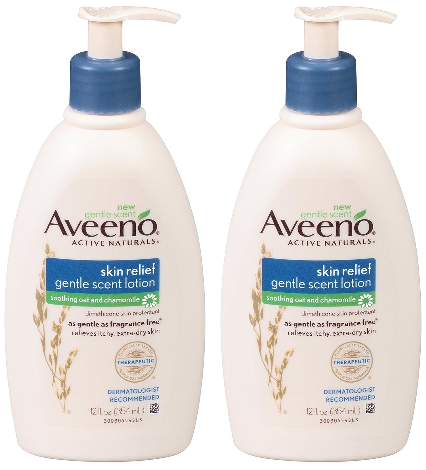 Aveeno Skin Relief Moisturizing Lotion with Chamomile Scent & Triple Oat Complex, Dimethicone Skin Protectant for Sensitive & Extra-Dry Itchy Skin, 12 fl. oz (Pack of 2)