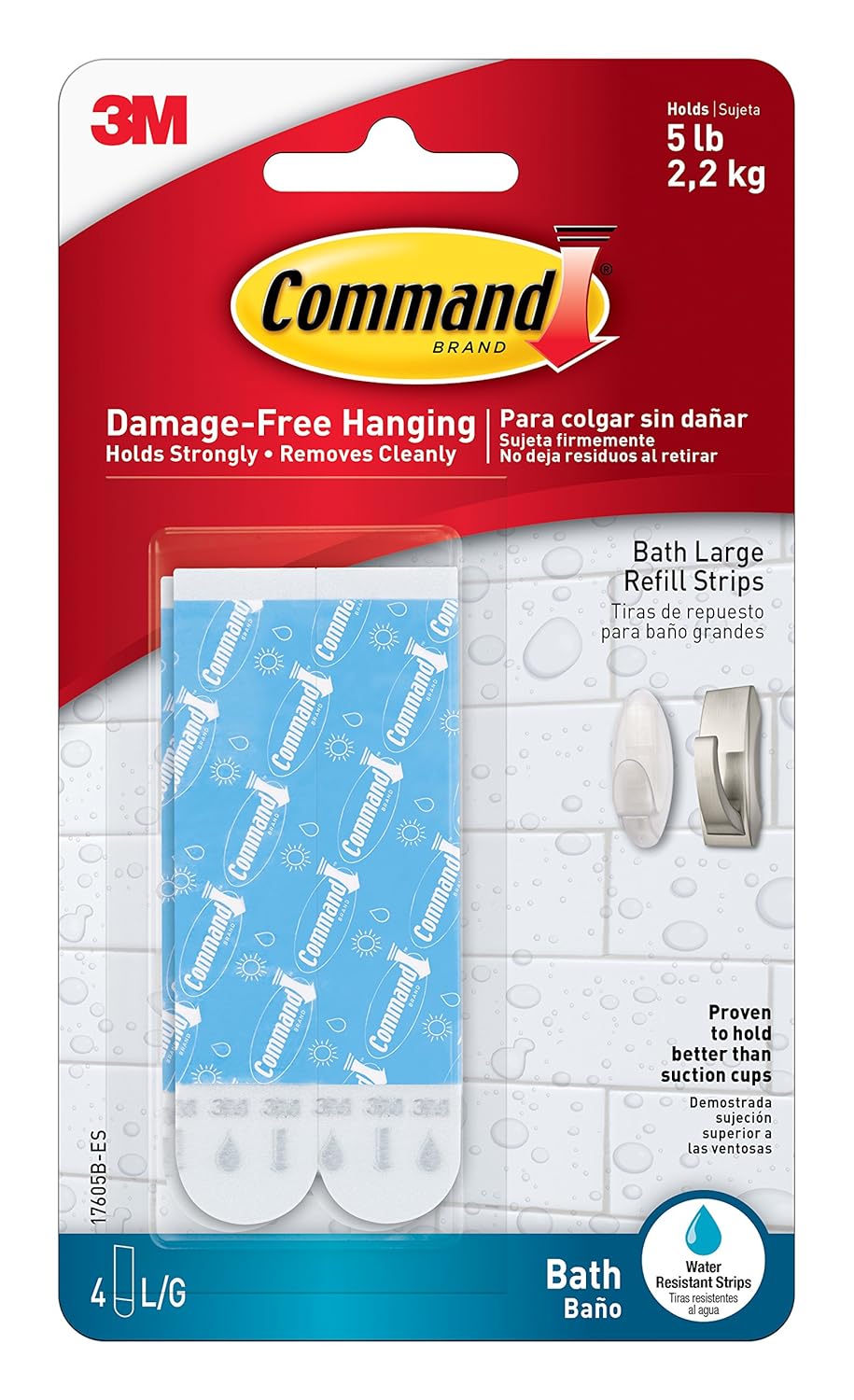 Command Large Water-Resistant Refill Strips, 4-Strip