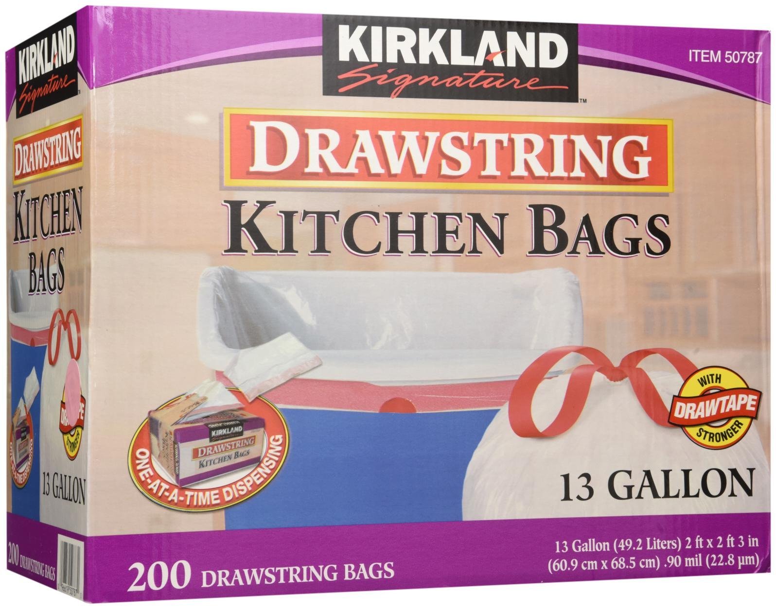 Kirkland Signature Drawstring Kitchen Trash Bags - 13 Gallon - 200 ...